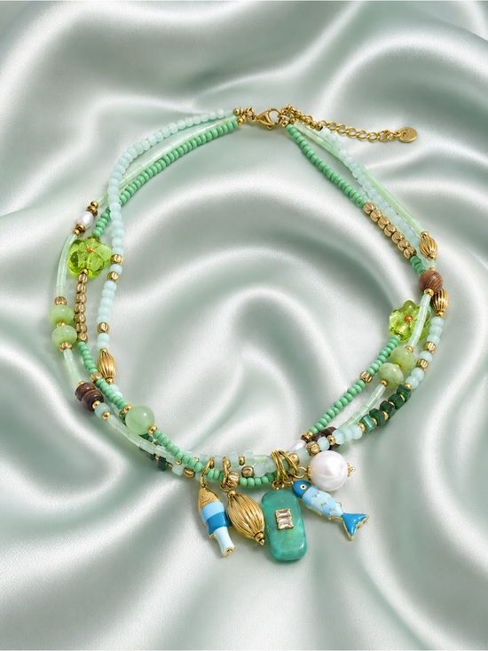 Anthropologie Jewelry - Seafoam Treasure Mint Beaded Charm Necklace